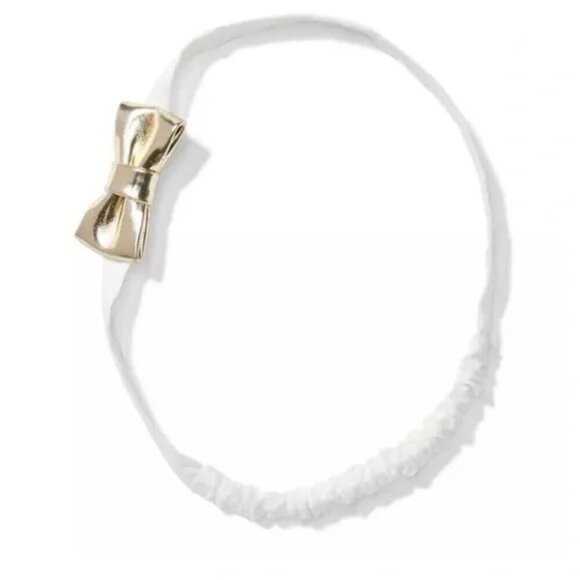Janie and Jack Baby Girls One Size Elastic White Headband with Gold Bow - Picture 1 of 6